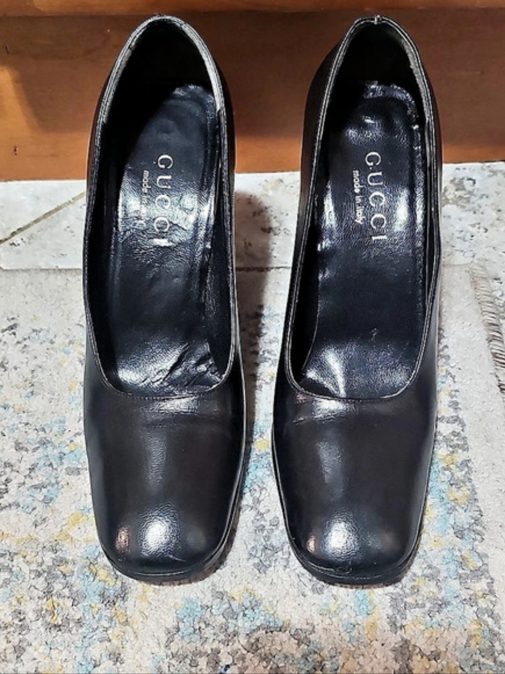 Gucci Leather Square Toe Block Heel Pumps Size 5.5B